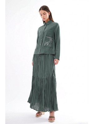 Ceremony Cep Detayı Basılı Kraş Etekli Takım 907 Zümrüt
