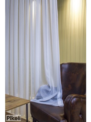 Pikeli - Simli Bambu Tül Perde - Doğal Dokulu, Işıltılı ve Ferah Tasarım - 1x3 Sık Pile - Hazır Dikim