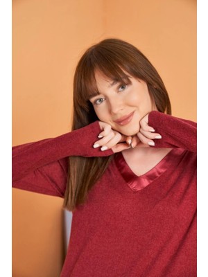 E-Bulurum Pjs 28091 Kadın V Yaka Uzun Kol Pijama Takımı