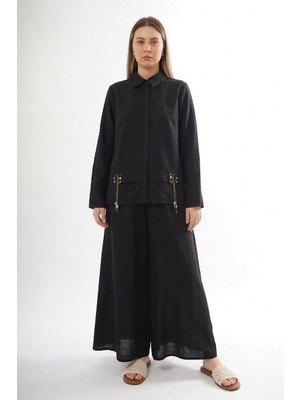 Ceremony Önü Fermuarlı Aller Detay Keten Kumaş Etekli Takım 905 Siyah