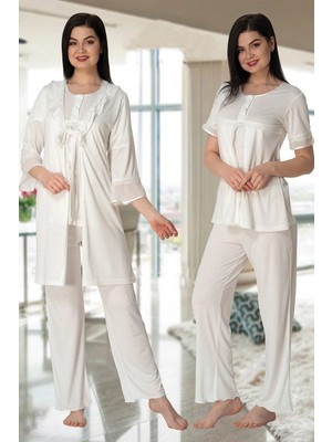 E-Bulurum Effortt 4074 Kolları Volanlı Sabahlıklı Lohusa Pijama Takımı