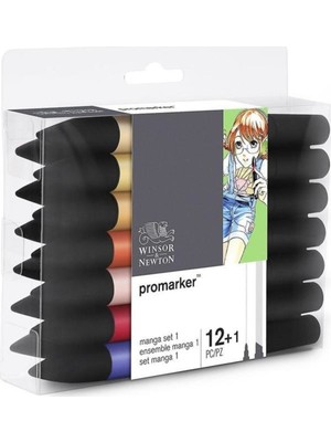 Winsor & Newton 12+1 Adet Promarker Manga Set 1 Renkli Keçeli Kalemler ile Yaratıcı Çizim