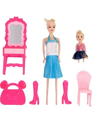 Oydaş Oyuncak Oydaş Anlily Barbie Temalı Bebek ve Makyaj Masası Seti Renkli Desenli Oyun Seti