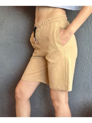 Gönülden Tasarım Sütlü Kahve Penye Kadın Şort S Beden