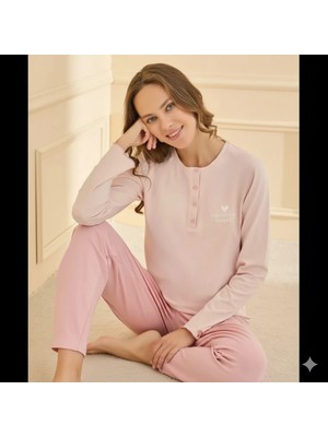 E-Bulurum Mihra 90780 Kadın Yarı Patlı Uzun Kol Pijama Takımı