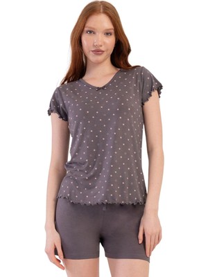 Vienetta Vıscon V Yaka Kısa Kol Şortlu Pijama Takım K409290