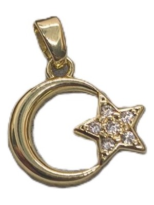 Museum Of You Kadın Kolye Ucu 14K Altın Kaplama Zirkon Taşlı Ay Yıldız - Zarif Tasarım Takı
