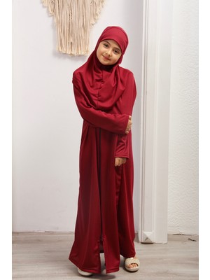 Defka Kız Çocuk Fermuarlı ve Kendinden Başörtülü Namaz Elbisesi