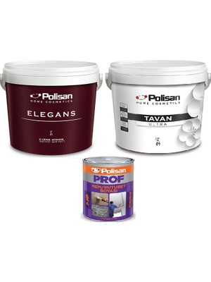 10KG / 7,5lt Polisan Elegans Silinebilir Iç Cephe Duvar Boyası + 10KG Tavan Ultra Tavan Boyası + 2,5kg Polisan Nem Rutubet Boyası