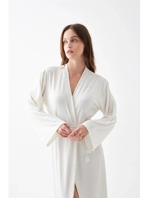 Hobilinka Kadın Uzun Ekru Penye Sabahlık