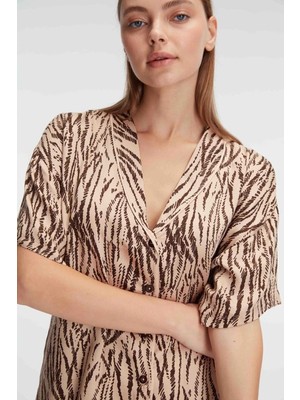 E-Bulurum Anıl 9898 Kadın Kısa Kol Viskon Kumaş Desenli Pijama Takımı