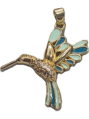 Museum Of You Kadın Kolye Ucu 14K Altın Kaplama Mineli Sinek Kuşu - Turkuaz & Yeşil Detaylı