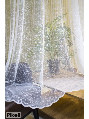 Taç - Kar Tanesi Desenli Tül Perde - 1x3 Sık Pile - Hazır Dikim