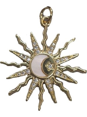 Museum Of You Kadın Kolye Ucu 14K Gold Kaplama Güneş ve Ay Işıltılı Kolye Ucu - Zirkon Taşlı Mistik Takı