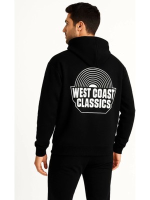 Deridün Yıldız Shoes Erkek Üç Iplik Kapüşonlu Ön ve Arka Baskılı Sweatshirt Hoodie - Siyah