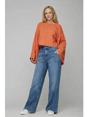 Este Woman Müslin Kumaş%100 Pamuklu Yarasa Kol Bluz