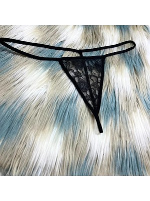 E-Bulurum Fantazi Siyah  Dantelli Kadın String - Tanga BC8615