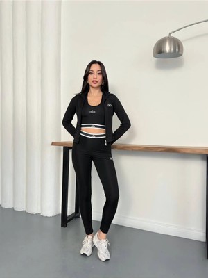 Kadın 3'lü Spor Takımı: Fermuarlı Ceket, Büstiyer ve Tayt Seti
