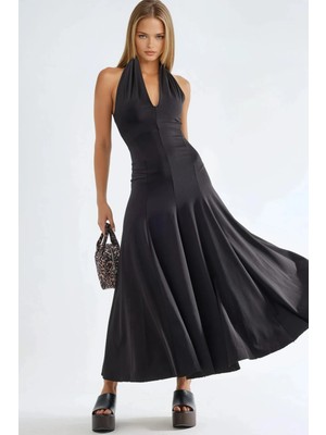 Hiccup Kadın Qu Style Halter Yaka Maxi Elbise Siyah