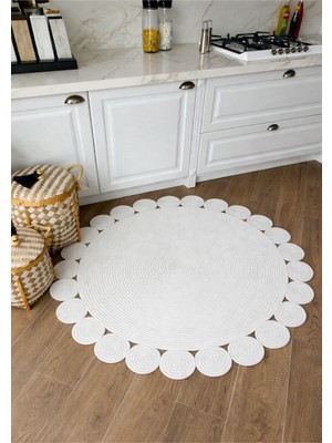 Halımax Milda 71 Beyaz Jüt Hasırlı El Örgüsü Çift Taraflı Kilim Bohem Yuvarlak Jüt Halı