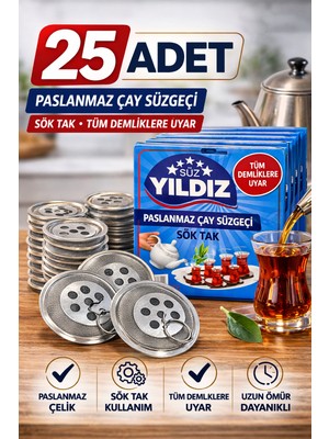 Epilons 25 Adet Paslanmaz Çelik Çaydanlık Demlik Süzgeci Sök Tak Çay Süzgeci Tüm Demliklere Uyumlu Çaydanlı