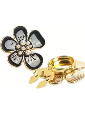 Nilegant Siyah Çiçek Kadın Düğme Kapağı Kol Düğmesi