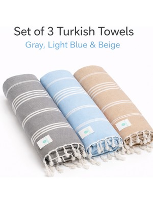 AQUATOLIA Aquatolıa Kadyanda Peştemal 3 Adet- %100 Pamuk- 100X180 Cm- Peştemal- Plaj Havlusu- Çizgi Desen