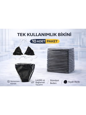 Epilons Tek Kullanımlık Bikini 10 Adet Nonwoven Kumaş Siyah Lastikli Standart Beden