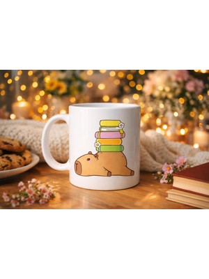 Epilons Sevimli Kapibara Kitaplı Kupa Model 101 – Kahve & Çay Kupası Kitap Severlere Özel Tatlı Tasarım Por