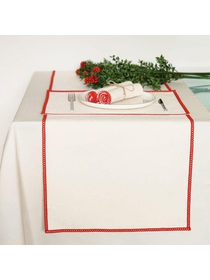Alesta Home Kırmızı Biyeli Krem Keten Runner 50x160 cm RNR015