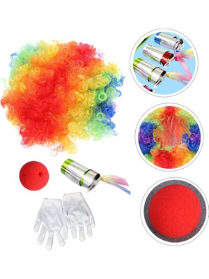 E-Bulurum Palyaço Saç, Burun, Eldiven, Baston Seti 4'lü