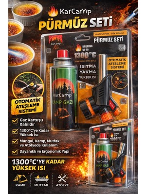 Epilons Karcamp Pürmüz Seti Kamp Gazlı Torch Çakmak Otomatik Ateşlemeli 1300°C Çok Amaçlı Mutfak Kamp Kayna