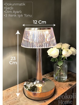 Brokoli Home Dokunmatik Masa Gece Lambası Dokunmatik Lamba Abajur LED Şarjlı Masa Lambası Ledli Lamba Gold 21 cm