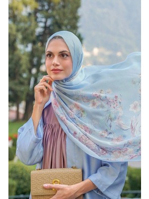 Buttonscarves Farra Saten Şal - Blue Bell