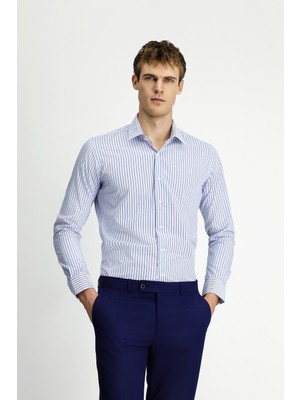 Kiğılı Uzun Kol Klasik Slim Fit Dar Kesim Pamuklu Kolay Ütülenebilir Çizgili Gömlek