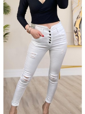 Ne Verelim Size 5 Düğmeli V Detay Bel Yırtık Kot