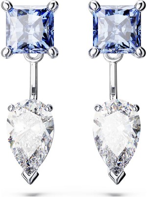 Swarovski Mesmera Jacket Küpe, Mixed Cut, Mavi, Rodyum Kaplama