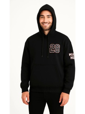 Deridün Yıldız Shoes Üç Iplik Kapüşonlu Ön ve Arka Baskılı Sweatshirt Hoodie - Siyah