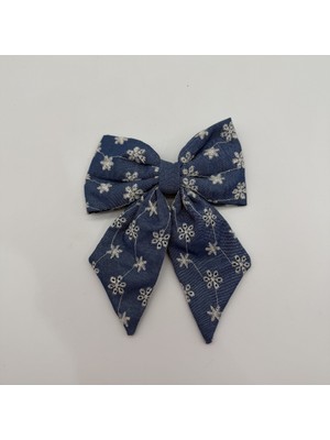 Mare Accessories Mavi Çiçek Desenli Fiyonk Saç Tokası