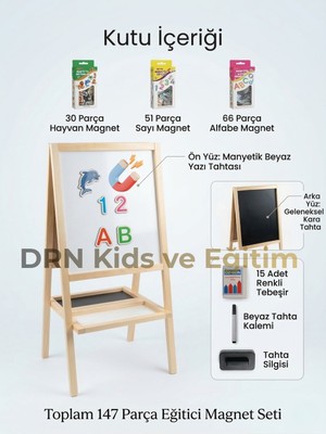 Drn Kids ve Eğitim Drn Kidsve Eğitim ,manyetik Çift Taraflı Yazı Tahtası 147 Parça Magnet,15 Renkli Tebeşir 1 Adet Silgi ve Kalem