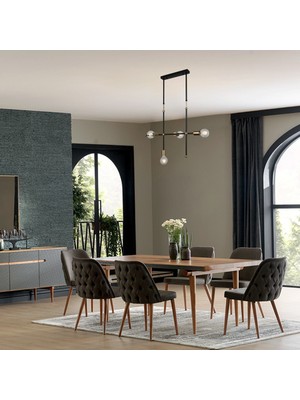Repplam Lucea Modern Siyah Gold 4lü Sarkıt Avize Yemek Masası Üstü Dekoratif Salon Avizesi Rustik Ampul Hediyeli