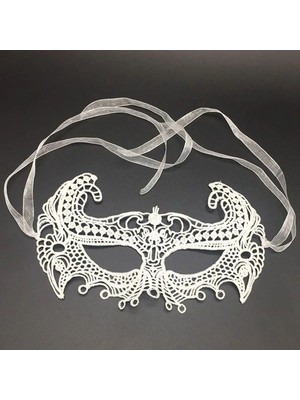 MegaSepet Mey Ithalat® Beyaz Renk Dantel Kesim Dantel Işlemeli Balo Parti Maskesi 1 No