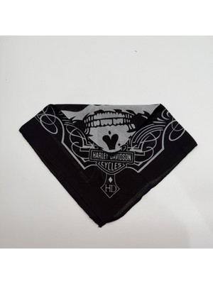 Mare Accessories Kuru Kafa ve Motor Temalı Siyah Bandana Fular