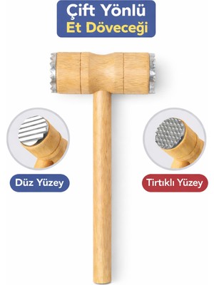 Homvira🥩 Et Dövme Tokmağı Çift Yönlü Ahşap – Et Yumuşatma Aparatı-Profesyonel Mutfak Yardımcınız