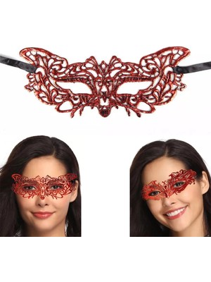 MegaSepet Mey Ithalat® Kırmızı Dantel Masquerade Maskesi 9 No