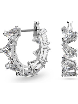 Swarovski Ortyx Hoop Küpe, Triangle Cut, Small, Beyaz, Rodyum Kaplama