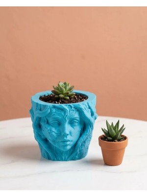 Timion Dekoratif 3D Kadın Yüzü Ağaç Tasarımlı Saksı Vazo Modern Ev Dekoru