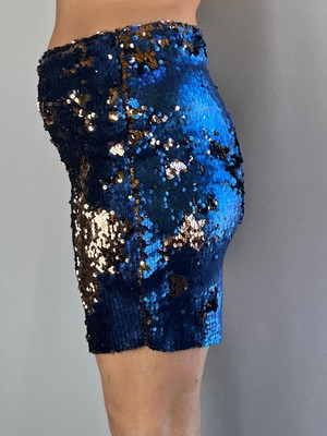 Gönülden Tasarım Desenli Payetli Mini Etek