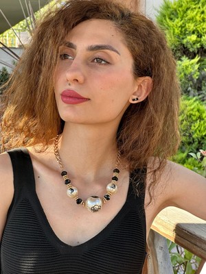 Gönülden Tasarım Inci Işleme Boncuklu Kadın Kolye 22 cm
