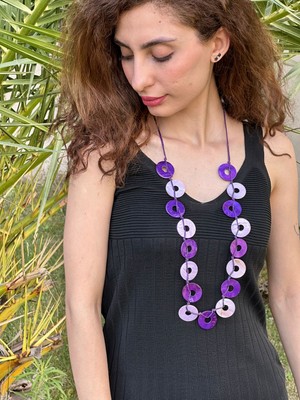 Gönülden Tasarım Mor Lila Halka Boncuklu Sedef Kolye 40 cm
